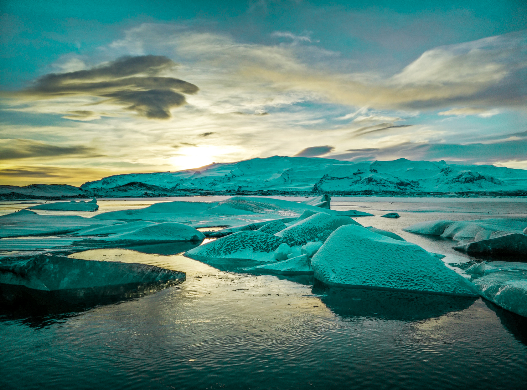 Coucher de soleil sur Jokulsarlon